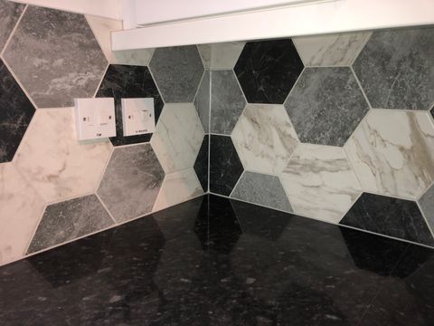 hexagon tiles in kitchen laid by david mutten